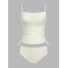 CUPSHE Women’s Tankini Sets Two Piece Swimsuit Square Neck Mesh Bathing Suit Adjustable Spaghetti Straps Drawstring(Beige)