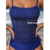 CUPSHE Women’s Tankini Sets Two Piece Swimsuit Square Neck Mesh Bathing Suit Adjustable Spaghetti Straps Drawstring(Navy Blue)