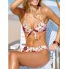 CUPSHE Women’s Two Piece Bikini Set Floral Print Knot Bunny Tie(Beige/Magenta Floral)