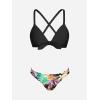 CUPSHE Women’s Two Piece Bikini Set Floral Print Knot Bunny Tie(Black)
