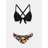 CUPSHE Women’s Two Piece Bikini Set Floral Print Knot Bunny Tie(Black/Orange Floral)