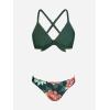 CUPSHE Women’s Two Piece Bikini Set Floral Print Knot Bunny Tie(Dark Green Floral)