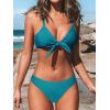 CUPSHE Women’s Two Piece Bikini Set Floral Print Knot Bunny Tie(Teal Blue)