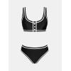 CUPSHE Women’s Two Piece Bikini Sets Scoop Neck Bathing Suits Color Block Button Wide Straps Mide Rise Swimwear(Black/Beige)