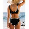 CUPSHE Women’s Two Piece Bikini Sets Scoop Neck Bathing Suits Color Block Button Wide Straps Mide Rise Swimwear(Black/Beige)