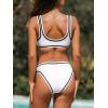 CUPSHE Women’s Two Piece Bikini Sets Scoop Neck Bathing Suits Color Block Button Wide Straps Mide Rise Swimwear(White/Black)