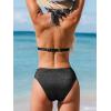 CUPSHE Women’s Two Piece Bikini Sets V Neck Bathing Suits Textured Halter Side Shirred Back Hook Adjustable Straps(Black)