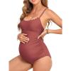 CUPSHE Maternity One Piece Swimsuit Scoop Neck Women’s Bathing Suit Scalloped Lace up Back Criss Cross Tie Pregnancy(Brown)