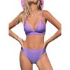 CUPSHE Women Bikini Set Solid Color Sexy Triangle Two Piece Swimsuit(Purple Striped)