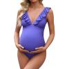 CUPSHE Women Swimsuit Maternity One Piece Bathing Suit Deep V Neck Ruffle Back Tie Ruching Adjustable Straps Swimwear(Electric Blue)