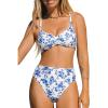 CUPSHE Women’s Bikini Set High Waisted Two Piece Swimsuit V Neck Sweet Bathing Suit Full Coverage Adjustable Straps(White/Blue Floral)