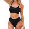 CUPSHE Women’s Bikini Set Two Piece Swimsuits High Waisted Scoop Neck Spaghetti Adjustable Straps Textured(Black)