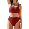 CUPSHE Women’s Bikini Set Two Piece Swimsuits High Waisted Scoop Neck Spaghetti Adjustable Straps Textured(Burgundy)