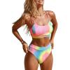 CUPSHE Women’s Bikini Set Two Piece Swimsuits High Waisted Scoop Neck Spaghetti Adjustable Straps Textured(Candy Rainbow)