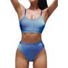 CUPSHE Women’s Bikini Set Two Piece Swimsuits High Waisted Scoop Neck Spaghetti Adjustable Straps Textured(Dark Royal Blue)