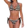 CUPSHE Women’s Bikini Set Two Piece Swimsuits V Neck Halter Strap Back Hook Bathing Suit Mid Rise Side Tie Swimwear(Black/Beige Stripe)