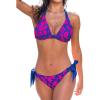 CUPSHE Women’s Bikini Set Two Piece Swimsuits V Neck Halter Strap Back Hook Bathing Suit Mid Rise Side Tie Swimwear(Purple/Magenta Floral)