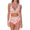 CUPSHE Women’s Bikini Sets High Waisted Swimsuit Deep V Neck Crisscross Back Tie Stitching Ruched Full Coverage(Light Pink/Floral)
