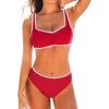 CUPSHE Women’s Bikini Sets Sweetheart Neck Adjustable Wide Straps Swimsuit Stitching Bathing Suit Mid Rise(Red)