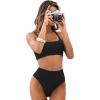 CUPSHE Women’s Bikini Sets Two Piece Bathing Suit High Waisted Ribbed Texture Widen Trim(Black)