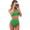 CUPSHE Women’s Bikini Sets Two Piece Bathing Suit High Waisted Ribbed Texture Widen Trim(Green)