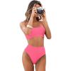 CUPSHE Women’s Bikini Sets Two Piece Bathing Suit High Waisted Ribbed Texture Widen Trim(Pink)