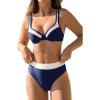 CUPSHE Women’s Bikini Sets Two Piece Bathing Suit High Waisted Underwire Wide Adjustable Straps Color Block Back Hook(Dark Navy Blue/White)