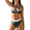 CUPSHE Women’s Bikini Sets Two Piece Bathing Suit High Waisted Underwire Wide Adjustable Straps Color Block Back Hook(Forest Green/White)