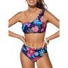 CUPSHE Women’s Bikini Sets Two Piece Bathing Suit One Shoulder Scalloped Wide Strap Back Hook(Black/Magenta/Blue)