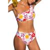 CUPSHE Women’s Bikini Sets Two Piece Bathing Suit One Shoulder Scalloped Wide Strap Back Hook(Light Pink/Floral)