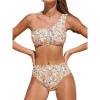CUPSHE Women’s Bikini Sets Two Piece Bathing Suit One Shoulder Scalloped Wide Strap Back Hook(Yellow/Orange Floral)