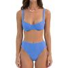 CUPSHE Women’s Bikini Sets Two Piece Swimsuit High Waisted Underwire Push Up Bathing Suits Back Hook Textured(Ice Blue)
