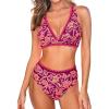 CUPSHE Women’s Bikini Sets Two Piece Swimsuit High Waisted V Neck Bathing Suit Crisscross Back Self Tie Swimwear(Burgundy Red Floral)