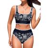 CUPSHE Women’s Bikini Sets Two Piece Swimsuit Scoop Neck Tank Wide Straps Midkini Stitching(Black/White)