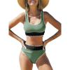 CUPSHE Women’s Bikini Sets Two Piece Swimsuit Scoop Neck Tank Wide Straps Midkini Stitching(Green/Black)