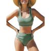 CUPSHE Women’s Bikini Sets Two Piece Swimsuit Scoop Neck Tank Wide Straps Midkini Stitching(Light Green)