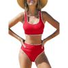 CUPSHE Women’s Bikini Sets Two Piece Swimsuit Scoop Neck Tank Wide Straps Midkini Stitching(Red/White)