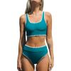 CUPSHE Women’s Bikini Sets Two Piece Swimsuit Scoop Neck Tank Wide Straps Midkini Stitching(Teal Blue)