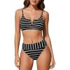 CUPSHE Women’s Bikini Sets Two Piece Swimsuit Scoop Neck V Wire High Waisted Color Block Adjustable Straps Textured(Black/White Striped)