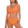 CUPSHE Women’s Bikini Sets Two Piece Swimsuit Scoop Neck V Wire High Waisted Color Block Adjustable Straps Textured(Orange/White Striped)
