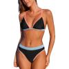 CUPSHE Women’s Bikini Sets Two Piece Swimsuit Sexy Bathing Suits V Neck Back Hook Adjustable Straps Color Block(Black/Color Block)