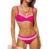 CUPSHE Women’s Bikini Sets Two Piece Swimsuit V Neck Colorblock Sexy Bathing Suit Ruched Back Tie Mid Rise(Hot Pink/Light Pink)