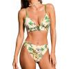CUPSHE Women’s Bikini Sets V Wire V Neck Two Piece Swimsuit Reversible Top Crisscross Self Tie Bathing Suit(Green Tropical)