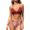 CUPSHE Women’s Bikini Swimsuit Scalloped V Neck Lace Up Low Waisted Bathing Suit(Red/White Floral)