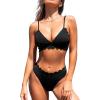 CUPSHE Women’s Bikini Swimsuit Scalloped V Neck Lace Up Low Waisted Bathing Suit(Star Black)