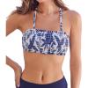 CUPSHE Womens Bikini Top Swimsuit Bandeau Top Back Tie with Removable Shoulder Straps(White/Navy Floral)