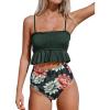 CUPSHE Women’s High Waist Bikini Swimsuit Ruffle Two Piece Bathing Suit(Army Green)