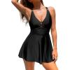 CUPSHE Women’s One Piece Swim Dress Scoop Neck Bathing Suit Ruched Tummy Swimsuit Adjustable Straps Crisscross(Black)