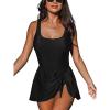 CUPSHE Women’s One Piece Swimsuit Bathing Suit Scoop Neck Swimdress Wide Straps Tie Knot Swim Skirt(Black)