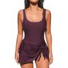 CUPSHE Women’s One Piece Swimsuit Bathing Suit Scoop Neck Swimdress Wide Straps Tie Knot Swim Skirt(Eggplant Purple)